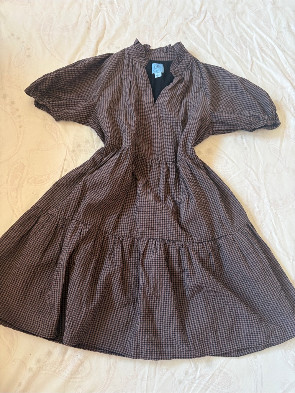 Vintage-Inspired Brown Check Midi Dress